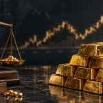 Gold bars and market scale illustrating the gold price in Pakistan